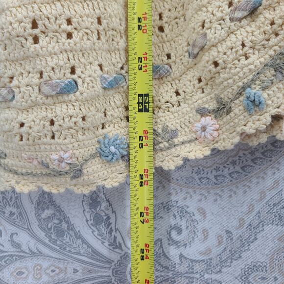 Vintage Yellow crochet open knit sweater vest floral women's grandmacore retro - Picture 5 of 7